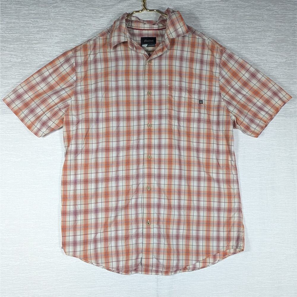 Marmot Shirt Mens Large Orange Plaid Button Up Short Sleeve Casual Outdoor